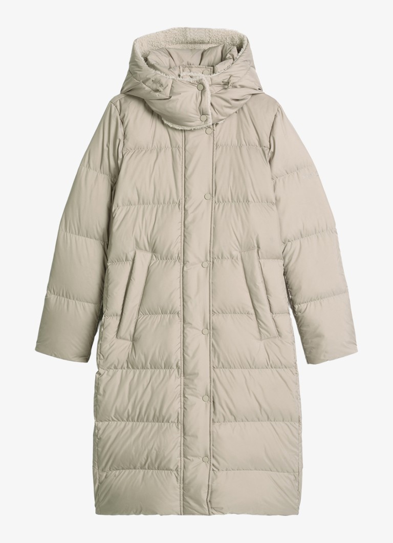 Marc O'Polo Dames Gewatteerde jas met capuchon en steekzakken in de kleur Earthy Taupe / Taupe