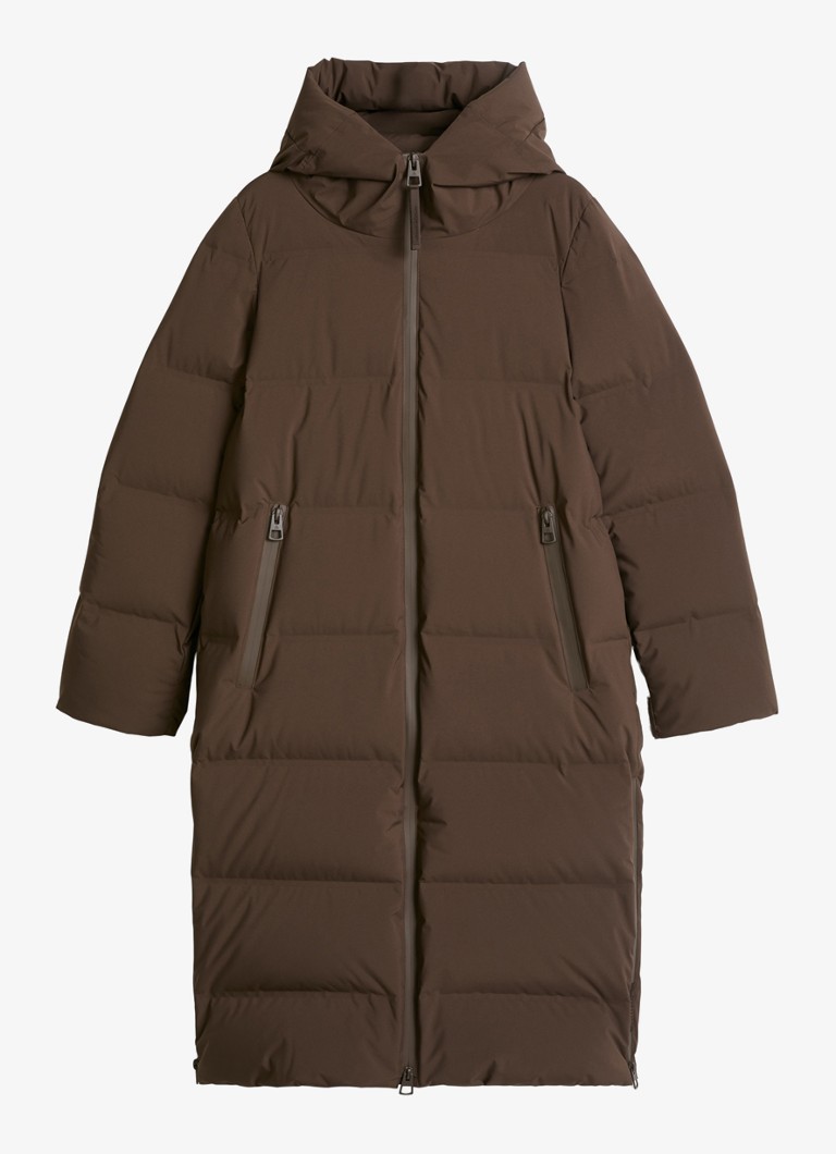 Marc O'Polo Dames Gewatteerde jas met capuchon en ritszakken in de kleur Burnt Coffee / Bruin