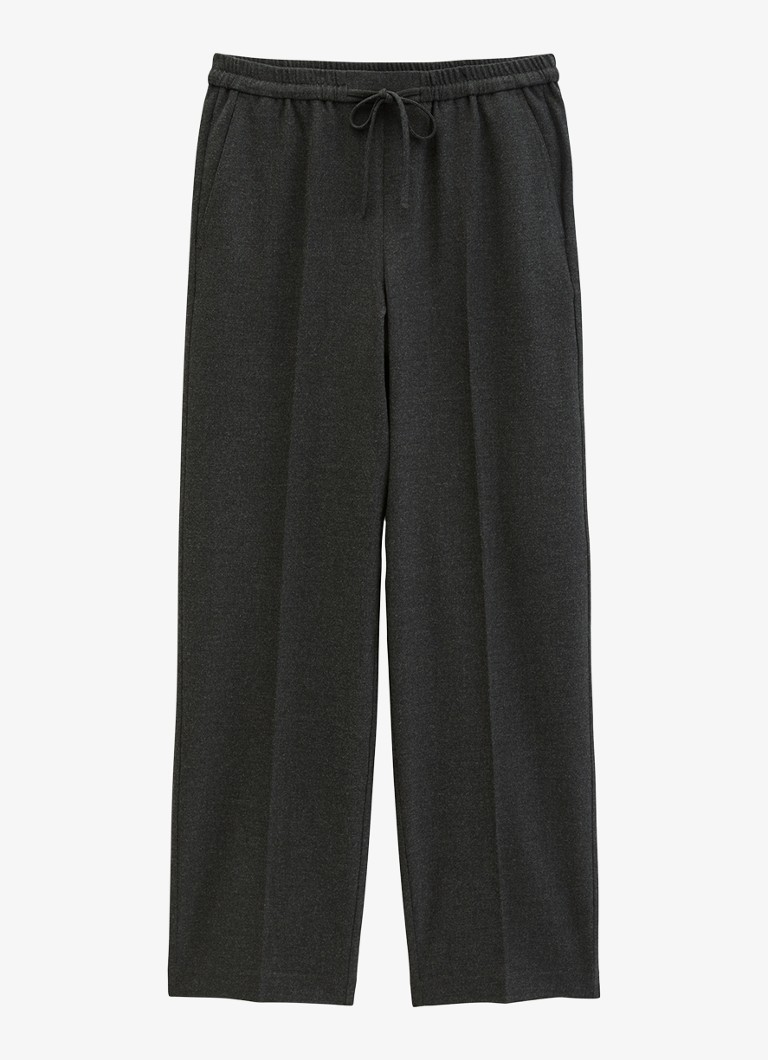 Marc O'Polo Dames Mid waist straight fit broek met trekkoord in de kleur Coal Grey Melange / Grijs