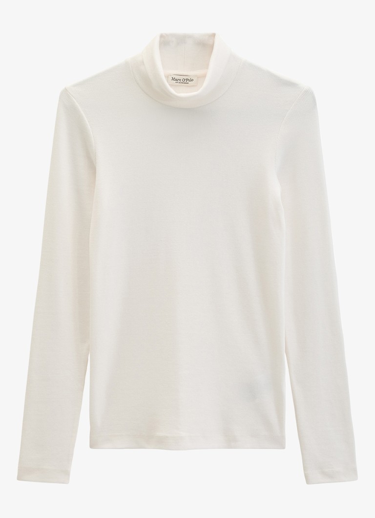 Marc O'Polo Dames Longsleeve met col in de kleur White Cotton / Wit