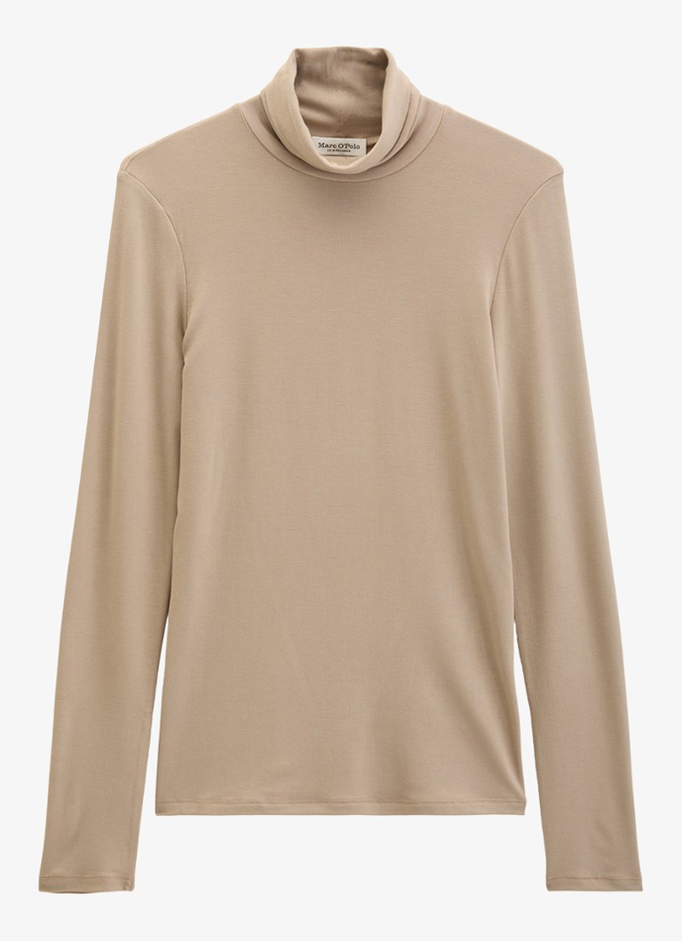 Marc O'Polo Dames Longsleeve met col in de kleur Earthy Taupe / Taupe