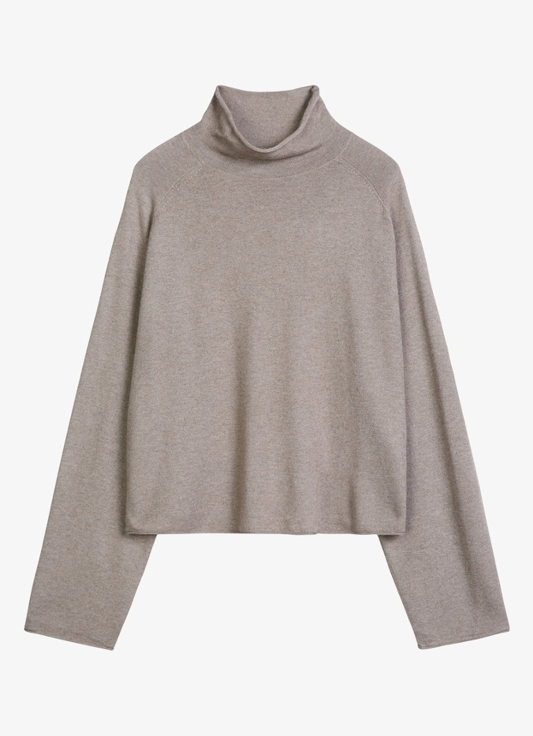Marc O'Polo Dames Fijngebreide coltrui in wolblend in de kleur Taupe