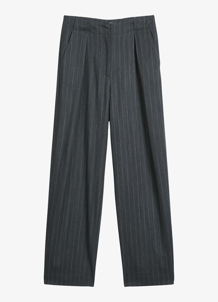 Marc O'Polo Dames High waist straight fit pantalon met streepprint in de kleur Donkergrijs