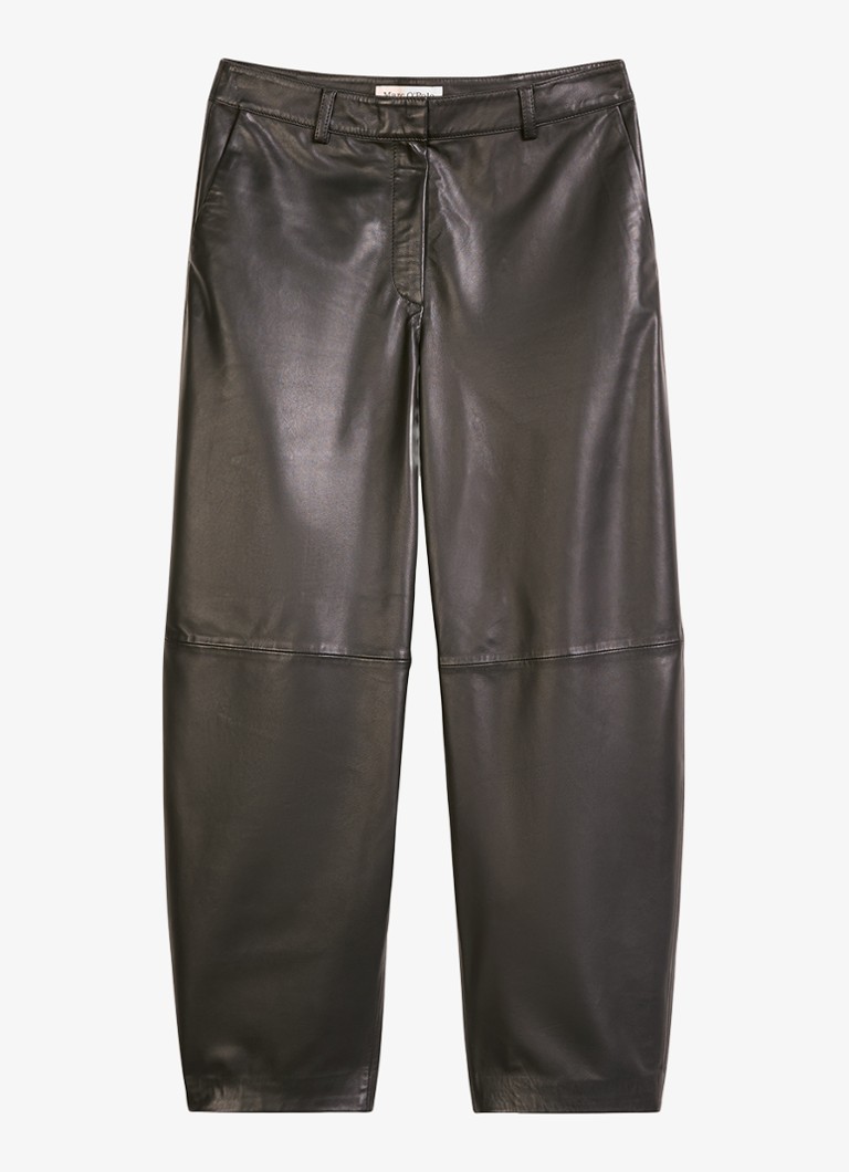 Marc O'Polo Dames High waist balloon fit broek van leer in de kleur Donkerbruin