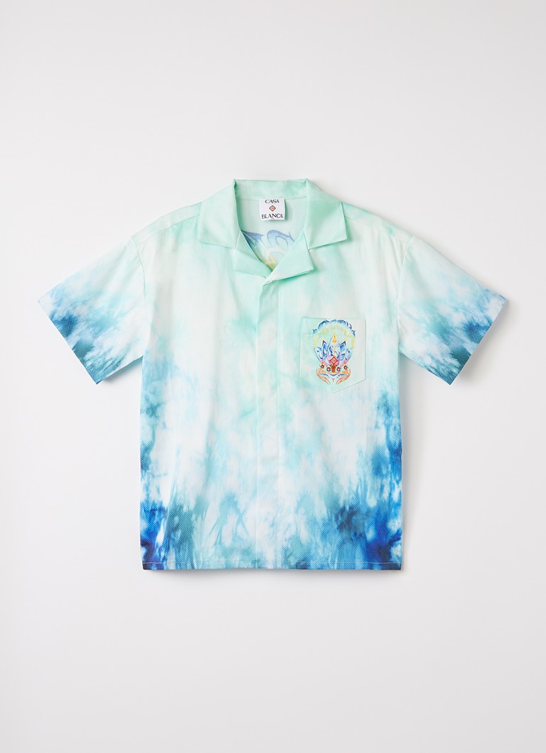 Casablanca Jongens Surf Lotus overhemd met tie-dye dessin en logo in de kleur Turquoise, maat: 11-12Y=152