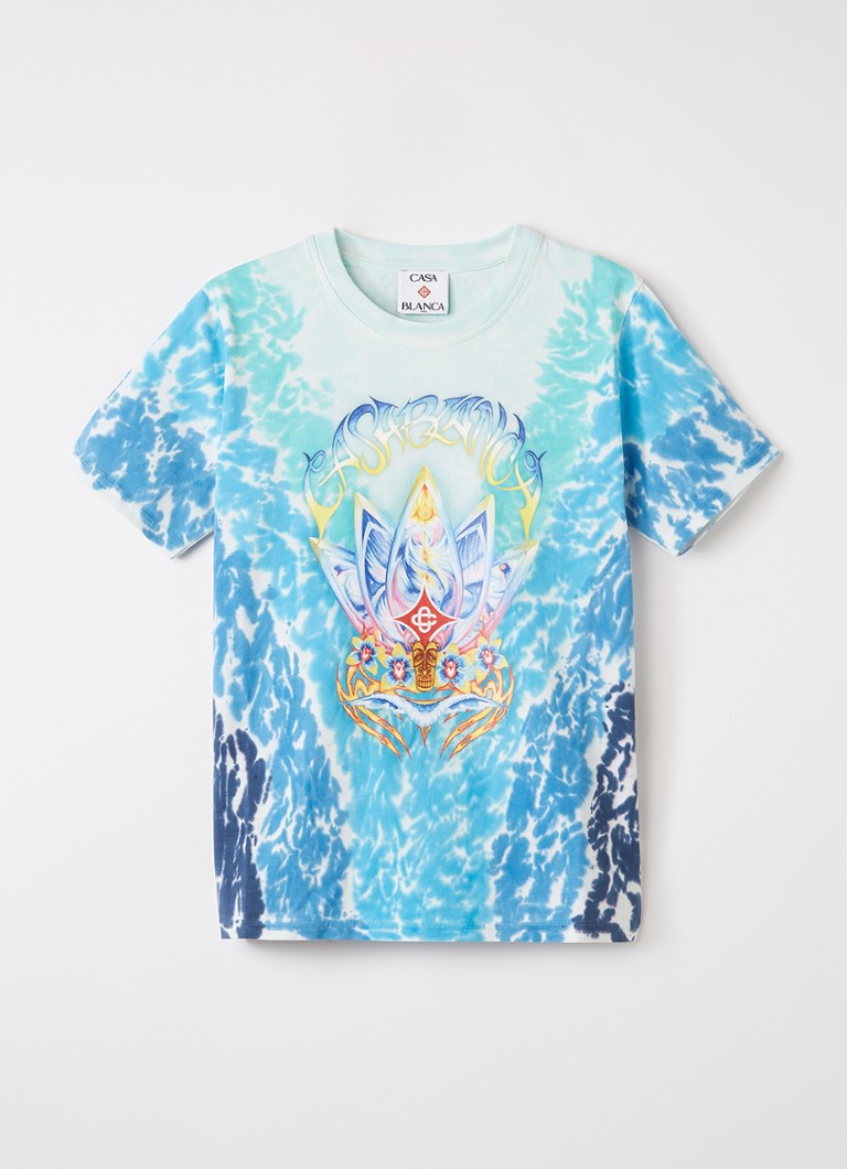 Casablanca Jongens Surf Lotus T-shirt met tie-dye dessin en logoprint in de kleur Turquoise, maat: 13-14Y=164