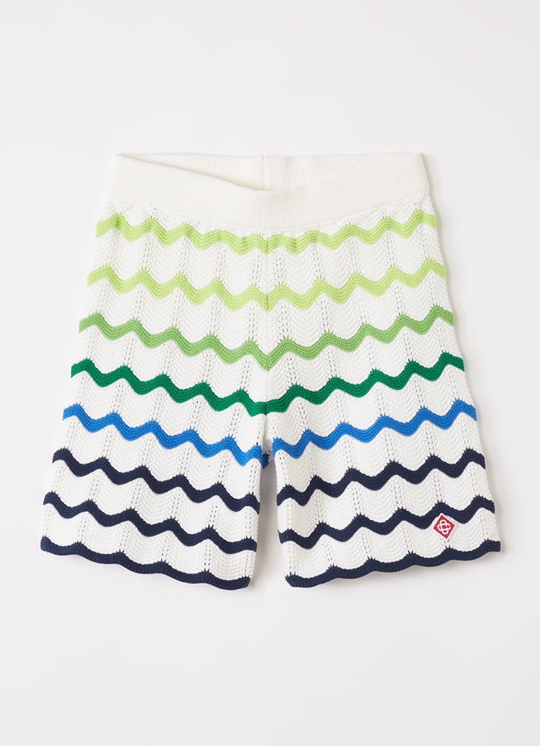 Casablanca Jongens Wave straight fit korte broek van crochet met ingebreid patroon in de kleur Gebroken wit, maat: 11-12Y=152