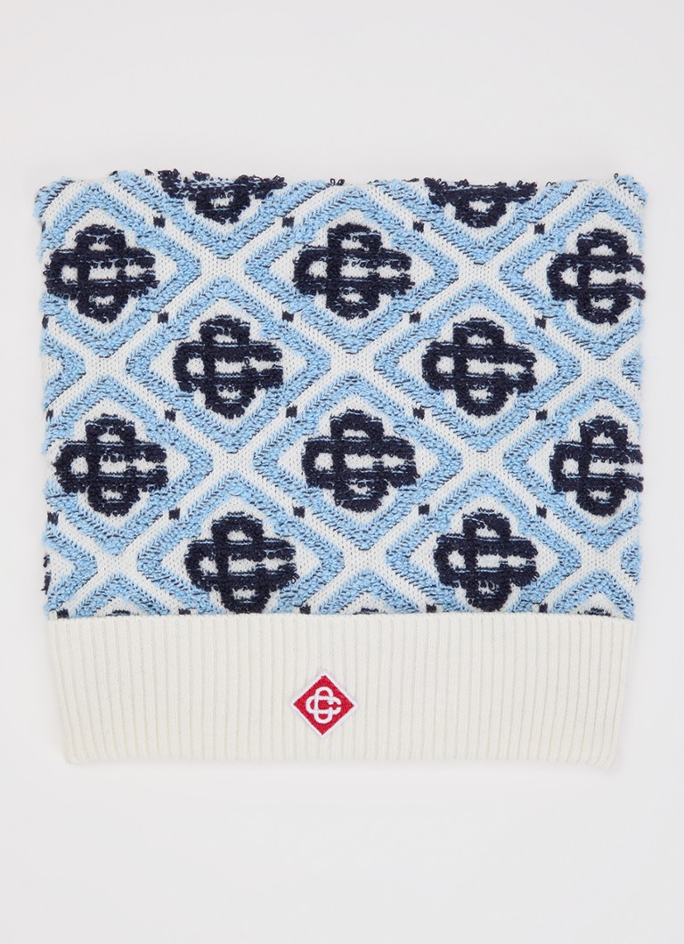 Casablanca Jongens Monogram muts in wolblend met logoprint in de kleur Lichtblauw, maat: os