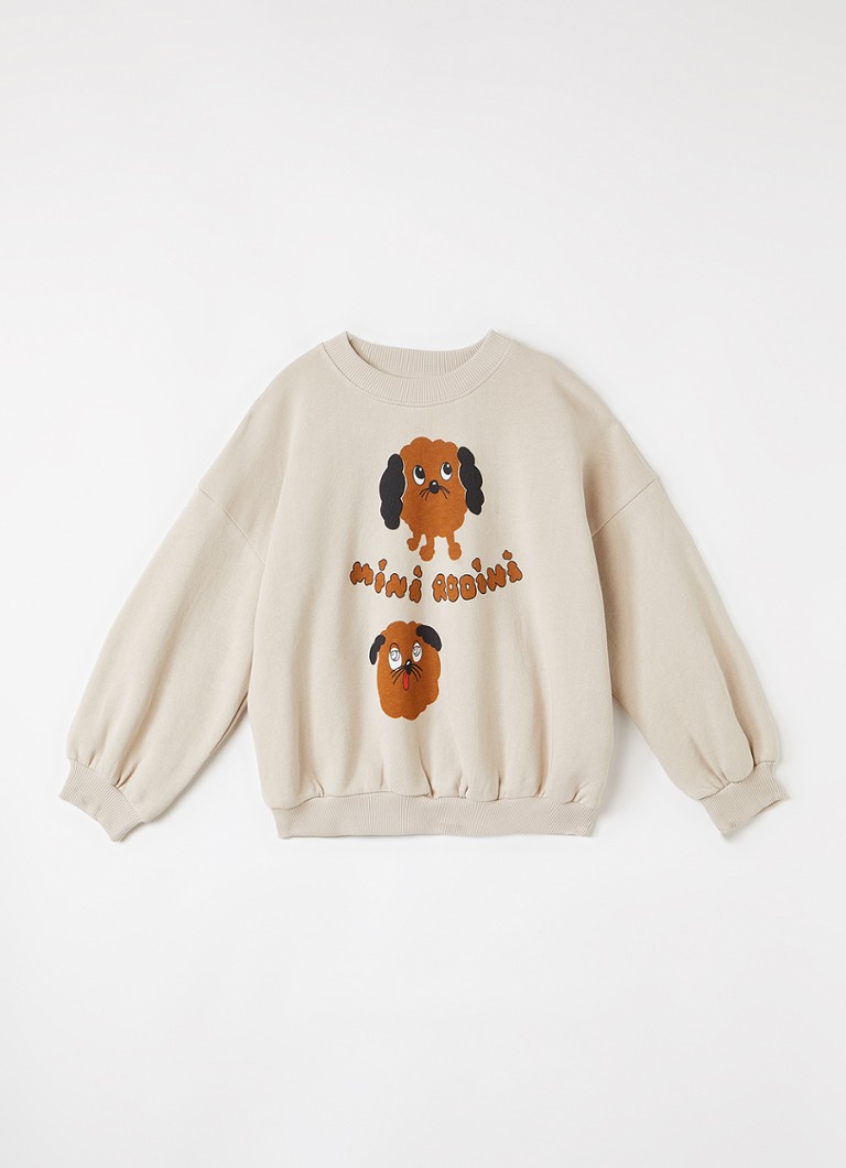 Mini Rodini Jongens Doggies sweater met logoprint in de kleur Beige, maat: 128/134