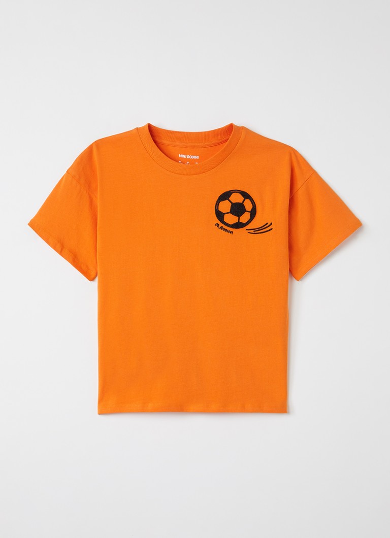 Mini Rodini Jongens T-shirt met borduring in de kleur Oranje, maat: 104/110