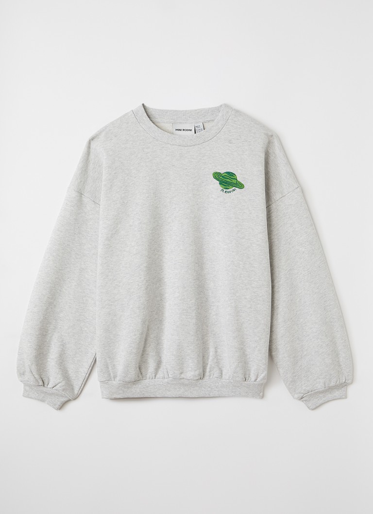 Mini Rodini Jongens Planet sweater met logo in de kleur Grijsmele, maat: 140/146