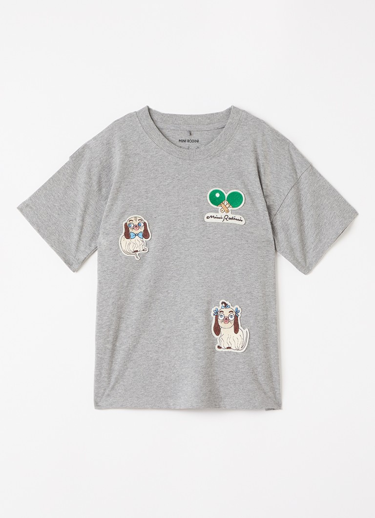 Mini Rodini Jongens T-shirt met borduring in de kleur Grijsmele, maat: 128/134