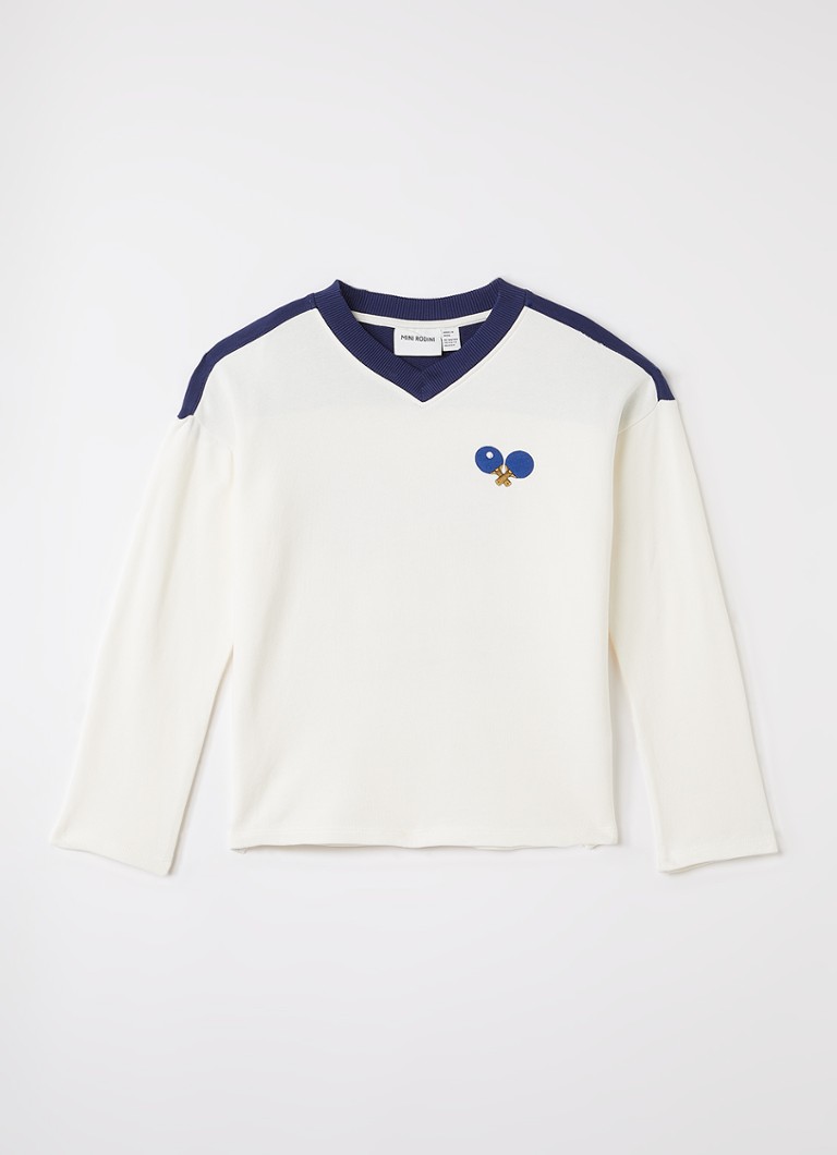 Mini Rodini Jongens Table Tennis sweater met borduring in de kleur Gebroken wit, maat: 140/146