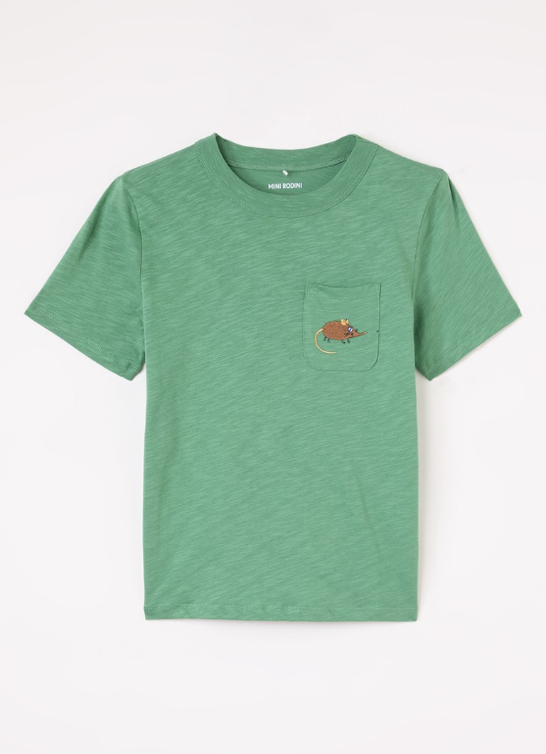 Mini Rodini Jongens Elephant shrew T-shirt met borduring in de kleur Groen, maat: 140/146