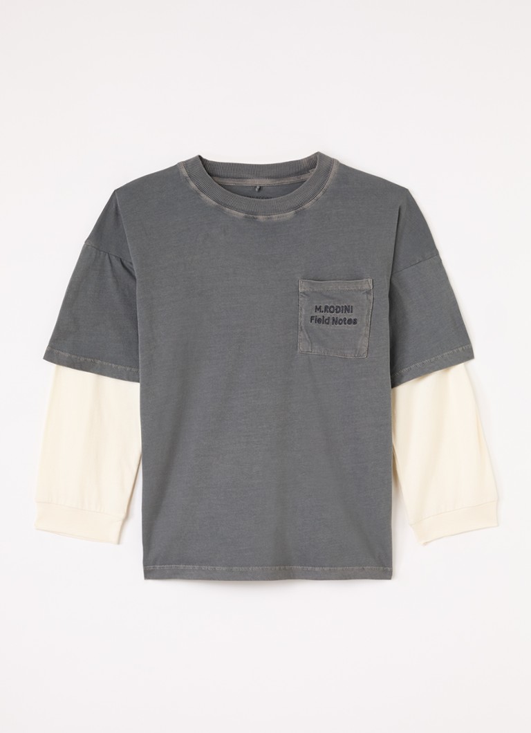 Mini Rodini Jongens Field Notes longsleeve met logoborduring in de kleur Grijs, maat: 140/146