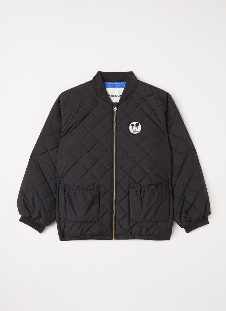 Mini Rodini Jongens Ritzrats gewatteerd jack met quilt patroon in de kleur Zwart, maat: 104/110