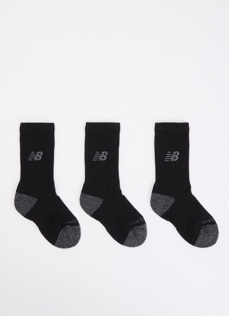New Balance Jongens Youth Active sokken met logo in 3-pack in de kleur Zwart, maat: S=23-28