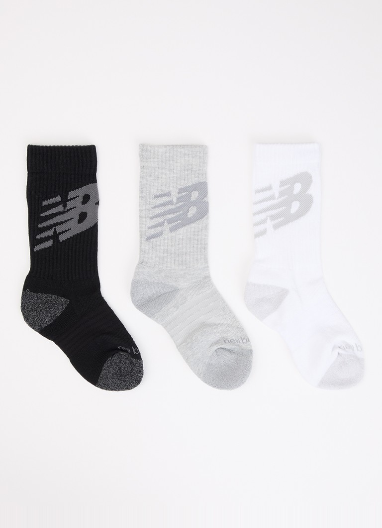 New Balance Jongens Youth Active Crew sportsokken met logo in 3-pack in de kleur Grijsmele, maat: M=29-34