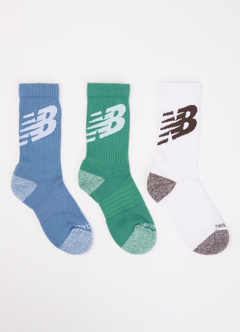 New Balance Jongens Youth Active Crew sportsokken met logo in 3-pack in de kleur Beige, maat: S=23-28