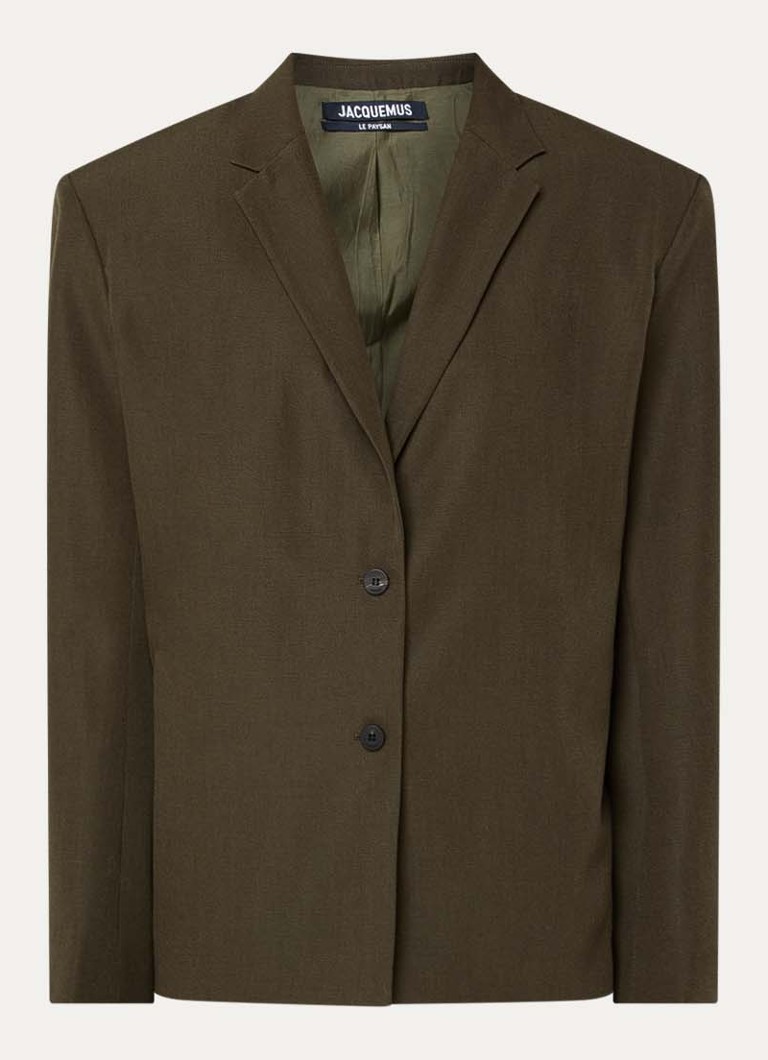 Jacquemus Dames Blazer van wol met schoudervulling in de kleur Khaki, maat: 38