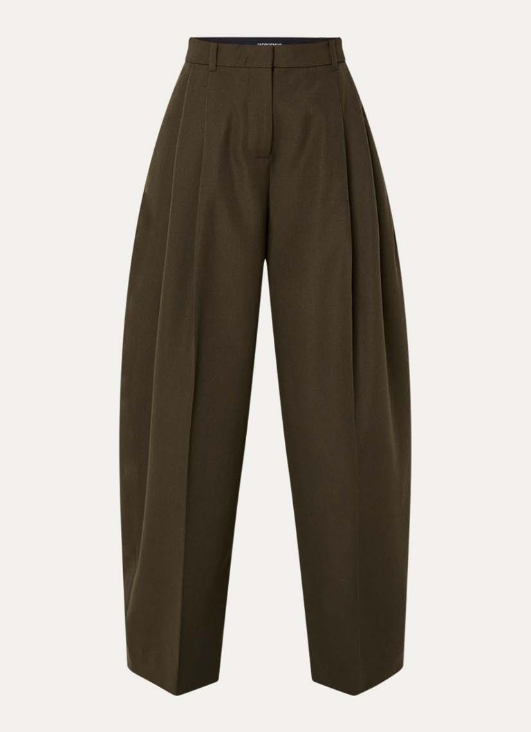 Jacquemus Dames High waist wide fit pantalon van wol met steekzakken in de kleur Bronsgroen, maat: 34