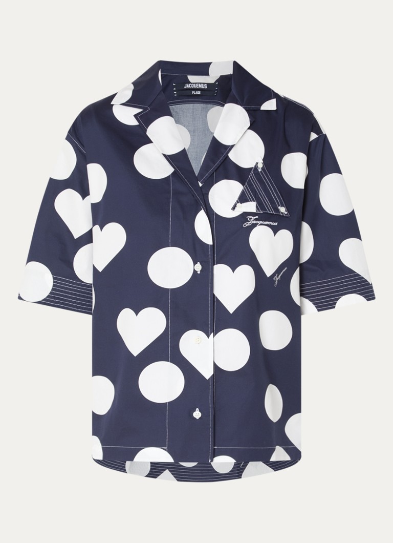 Jacquemus Dames Blouse met stippenprint en logo in de kleur Donkerblauw, maat: 34