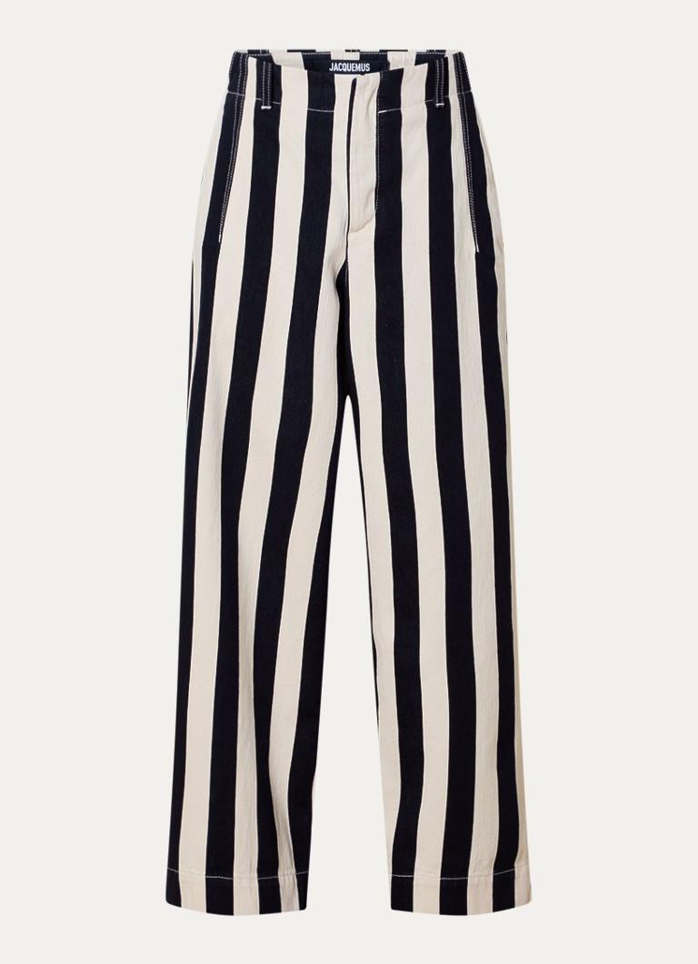 Jacquemus Dames Le Parasol high waist loose fit jeans met streepprint in de kleur Gebroken wit, maat: W 26