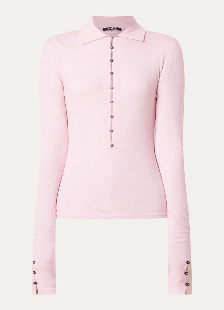 Jacquemus Dames Fijngebreide polo van scheerwol met logoborduring in de kleur Lichtroze, maat: 42