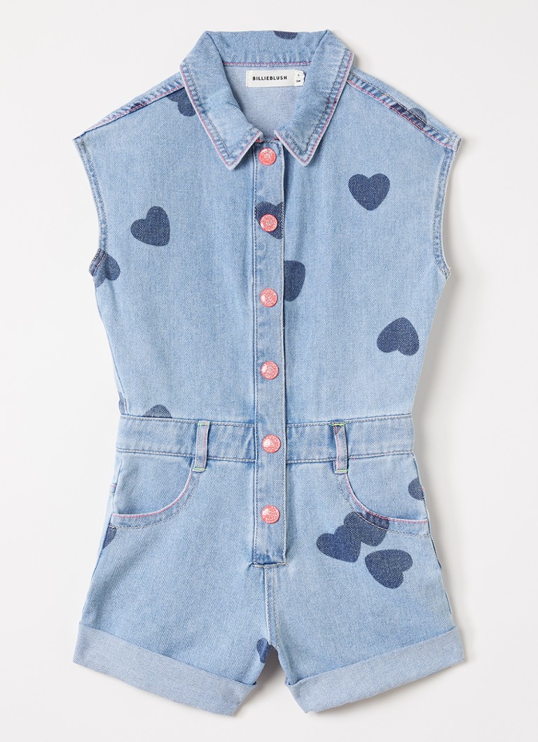 Billieblush Meisjes Playsuit van denim met print in de kleur Indigo, maat: 104