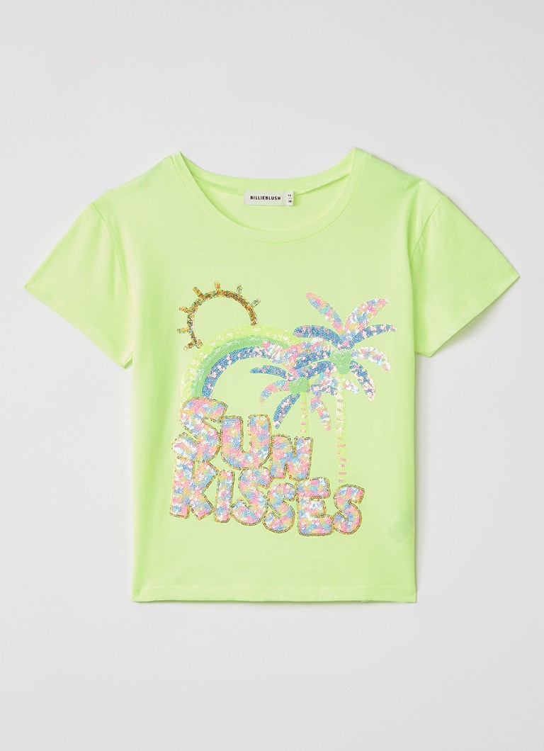 Billieblush Meisjes T-shirt met pailletten in de kleur Neongeel, maat: 128