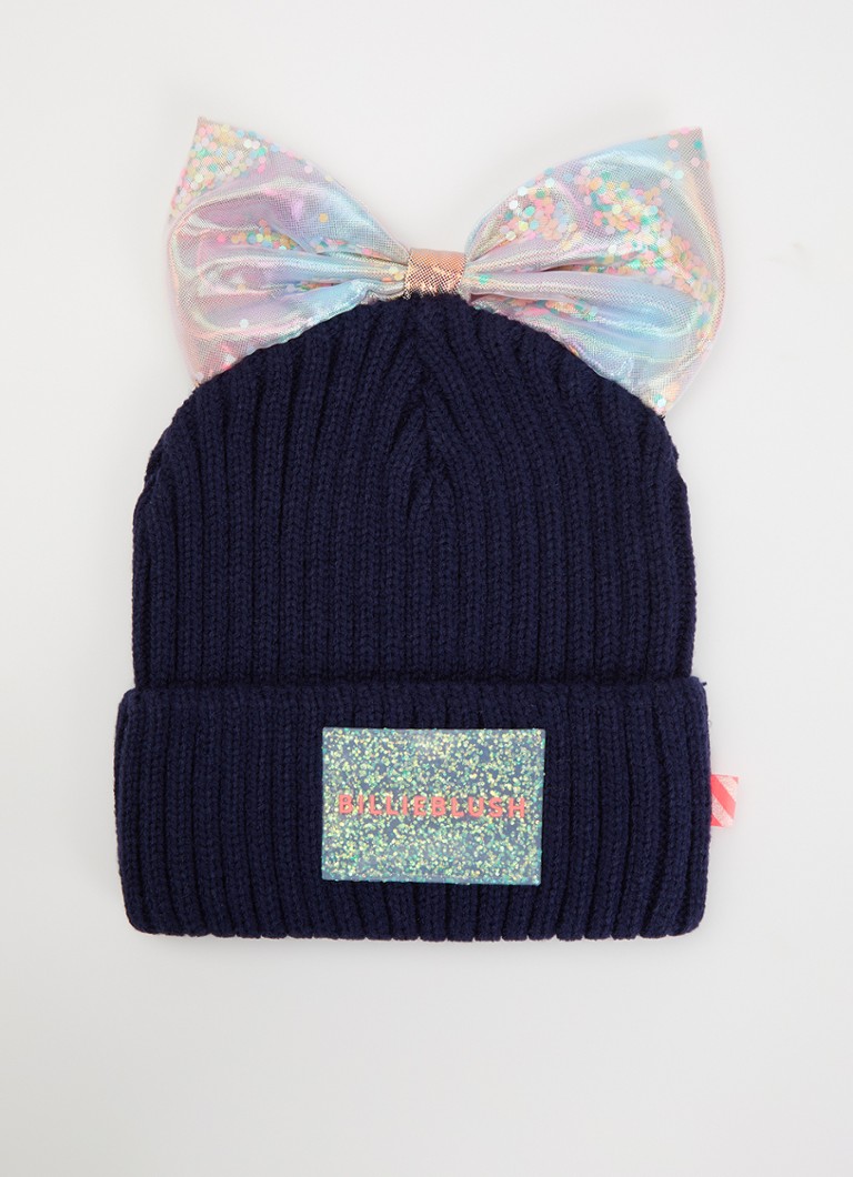 Billieblush Meisjes Ribgebreide muts met strikdetail en logo in de kleur Donkerblauw, maat: T1