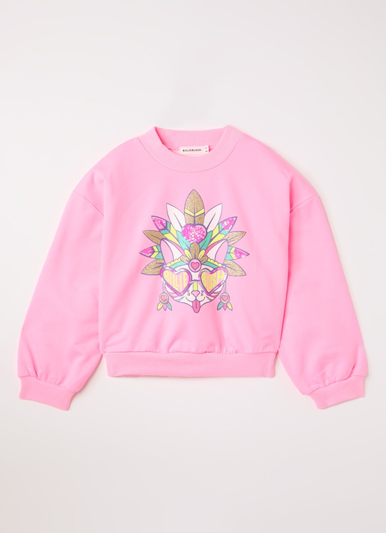 Billieblush Meisjes Sweater met glitter en pailletten in de kleur Neonroze, maat: 104