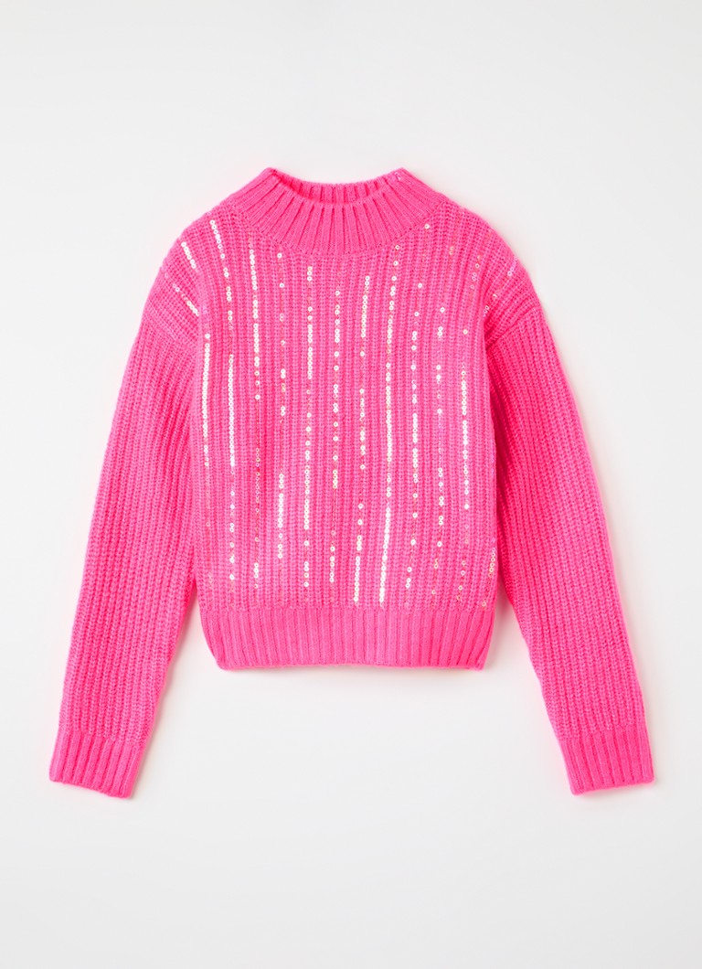 Billieblush Dames Grofgebreide trui met pailletten in de kleur Fuchsia, maat: 128