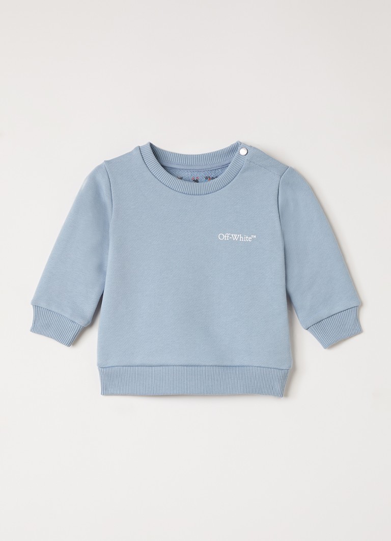 Off-White Jongens Scribble sweater met logo- en backprint in de kleur Lichtblauw, maat: 68