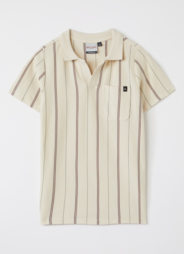 Retour Jeans Jongens Joah grofgebreid polo met streepprint in de kleur Beige, maat: 15/16J