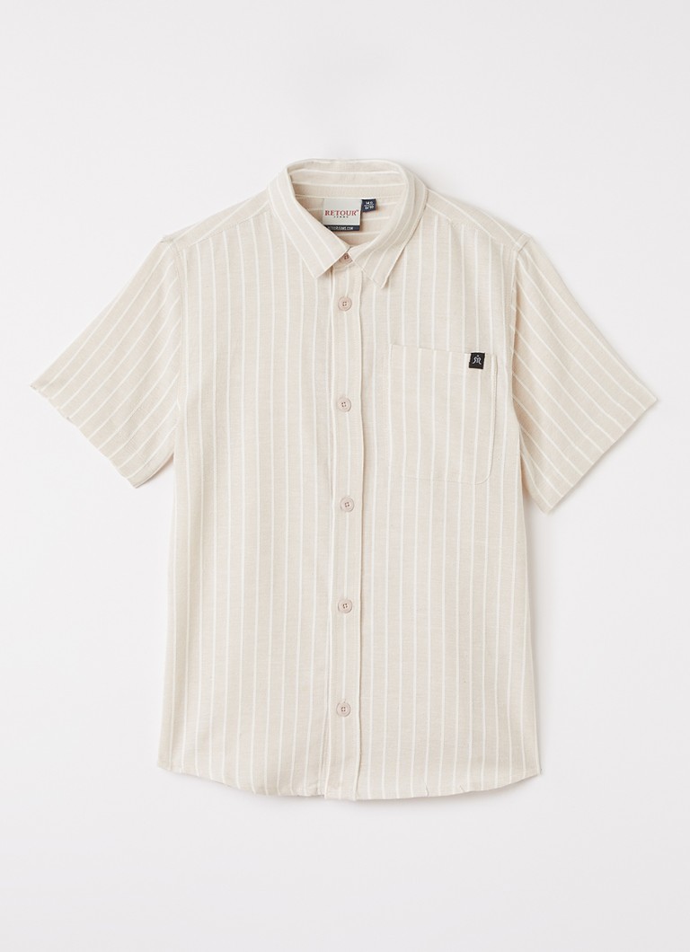 Retour Jeans Jongens Miguel blouse ín linnenblend met streepprint in de kleur Beige, maat: 15/16J