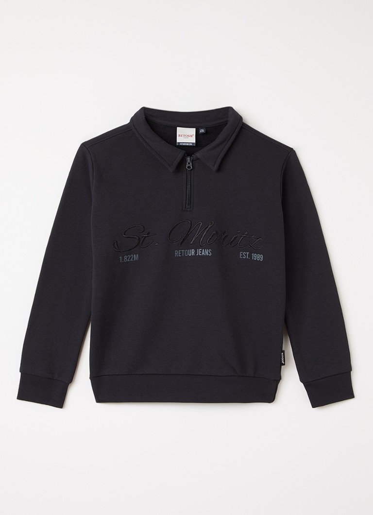 Retour Jeans Jongens Gino sweater met kraag en halve rits in de kleur Antraciet, maat: 128