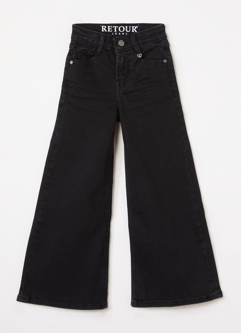 Retour Jeans Meisjes Celeste wide leg jeans met stretch in de kleur Zwart, maat: 10Y