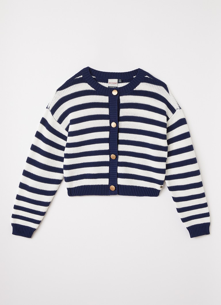 Retour Jeans Meisjes Cindy grofgebreid met streepprint in de kleur Donkerblauw, maat: 8Y=128