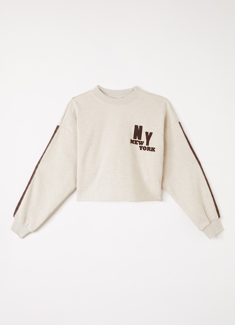 Retour Jeans Meisjes Evita cropped sweater met flock print in de kleur Zand, maat: 140