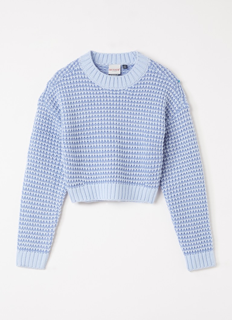 Retour Jeans Meisjes Fallon grofgebreide cropped trui met ingebreid patroon in de kleur Lichtblauw, maat: 164