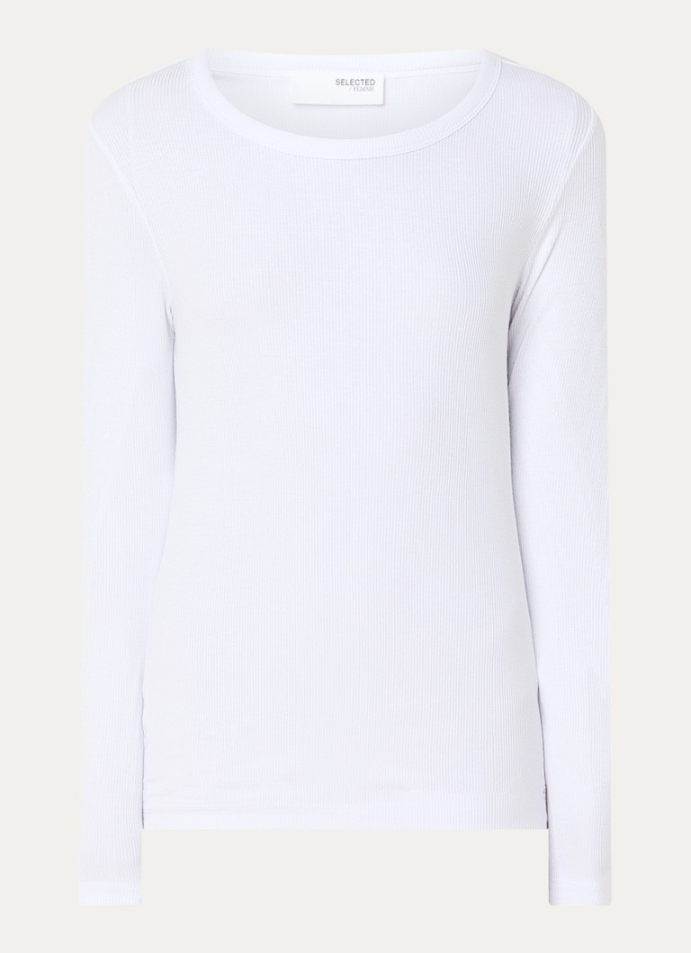 Selected Dames Dianna longsleeve met ribstructuur in de kleur Wit, maat: XL