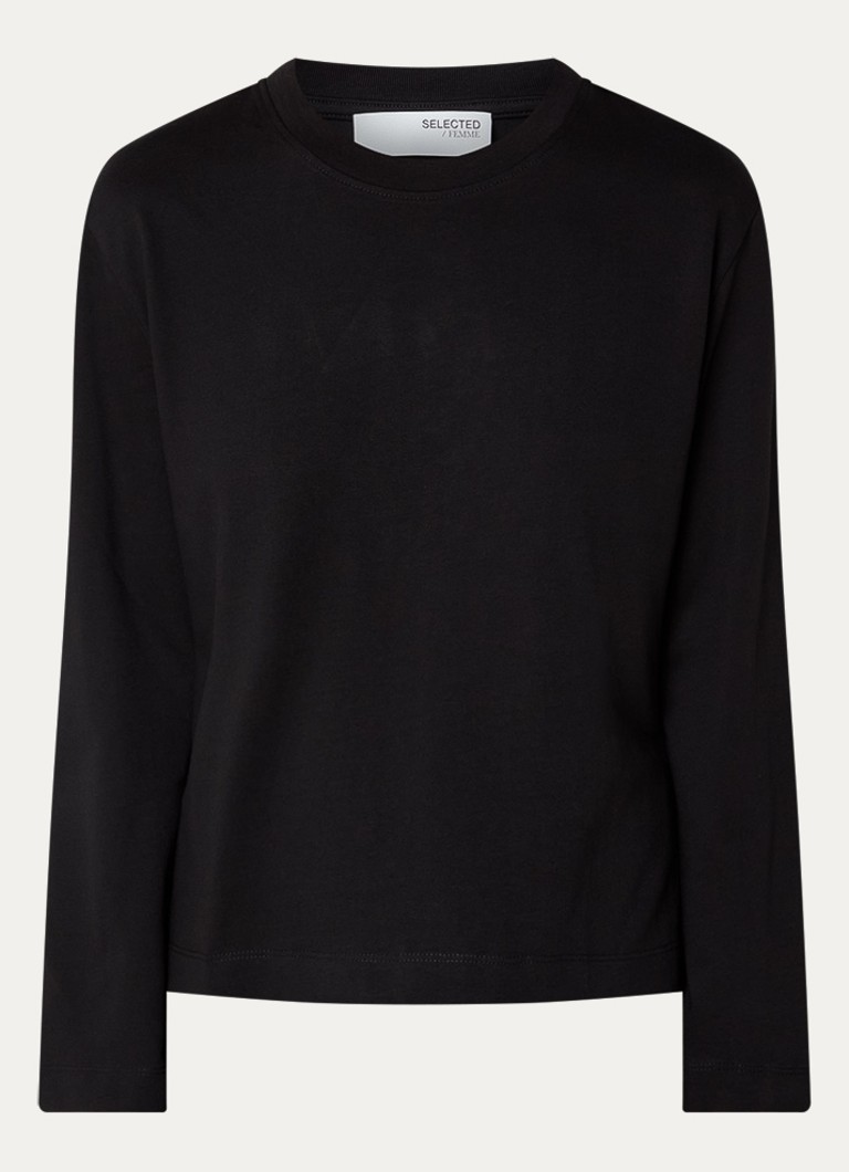 Selected Dames Essential longsleeve met ronde hals in de kleur Zwart, maat: XL