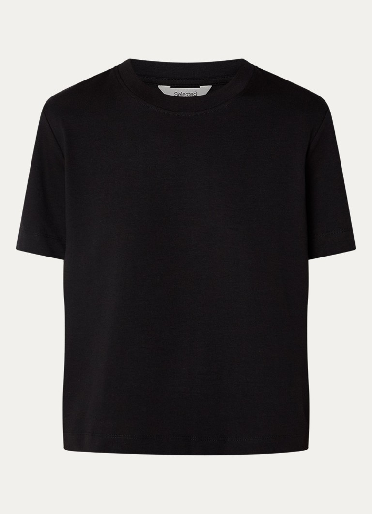 Selected Dames Essential T-shirt met ronde hals in de kleur Zwart, maat: XS