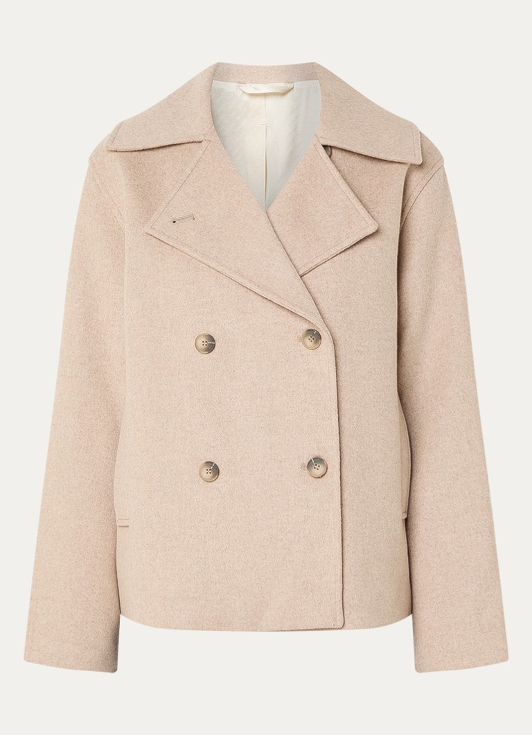 Selected Dames Alma double-breasted jack in wolblend met steekzakken in de kleur Beige, maat: 34
