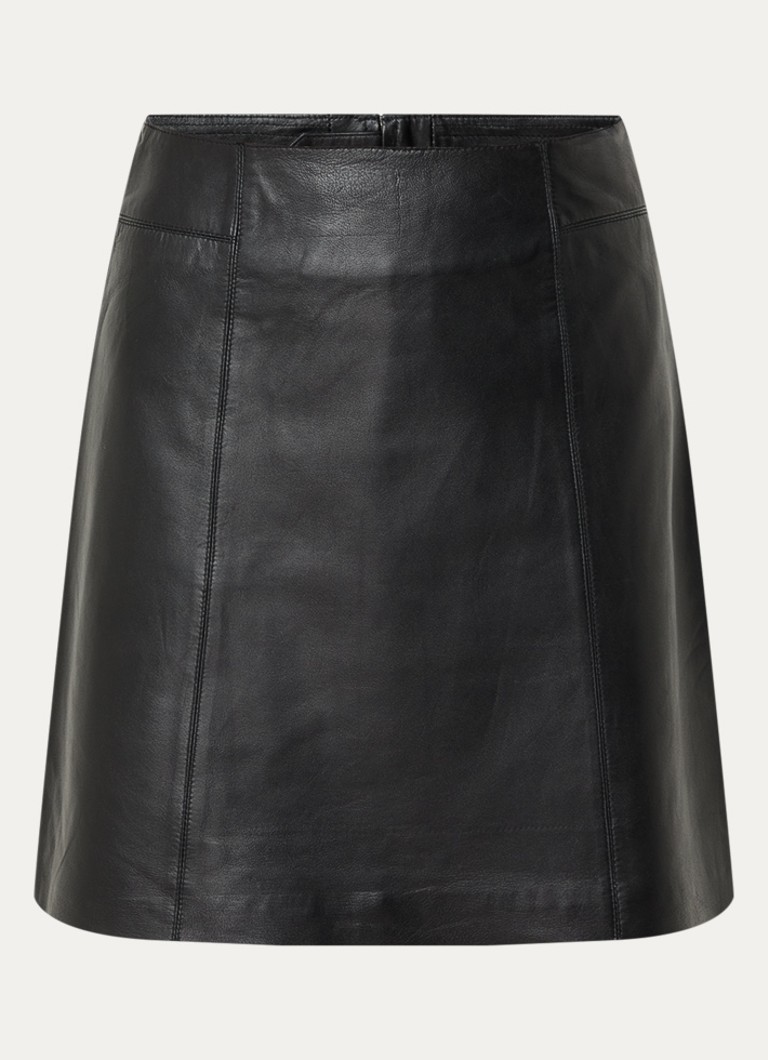 Selected Dames Ibi minirok van lamsleer in de kleur Zwart, maat: 34