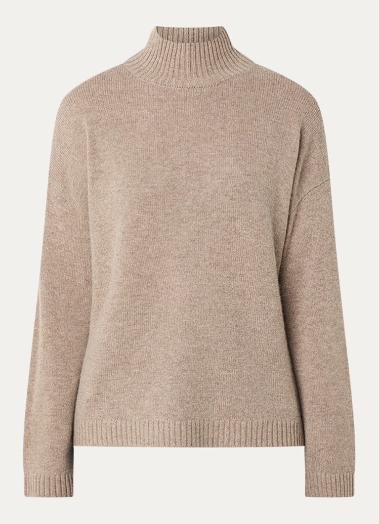 Selected Dames Cille grofgebreide trui in kasjmierblend met opstaande kraag in de kleur Beige, maat: XS