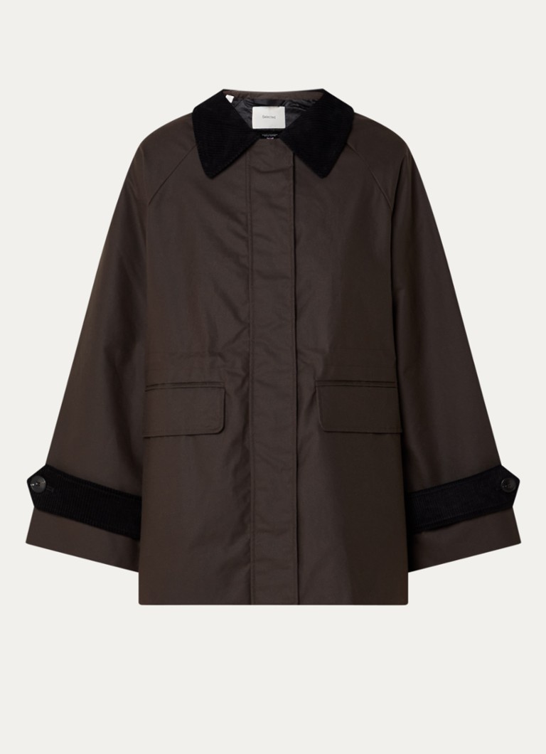 Selected Dames Wilma jack met details van corduroy in de kleur Donkerbruin, maat: 38