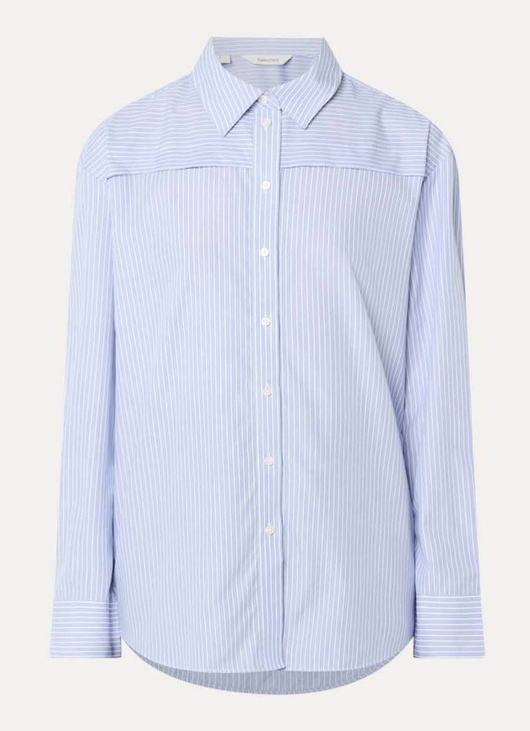 Selected Dames Allison blouse met streepprint in de kleur Lichtblauw, maat: 38