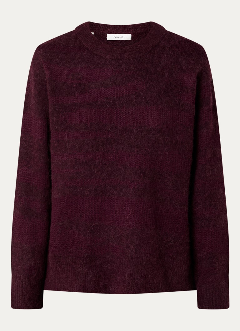 Selected Dames Billie fijngebreide trui in alpaca wolblend in de kleur Aubergine, maat: M
